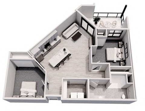 Floor plan for 2 beds, 1 bath, 1045 sqft